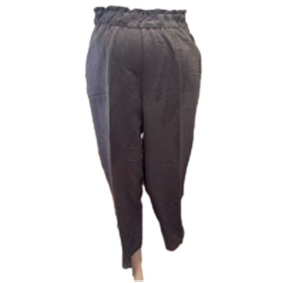 Women's H&M cropped pants, Size 12, Brown linen. Elastic waist pull-on EUC - Picture 1 of 10